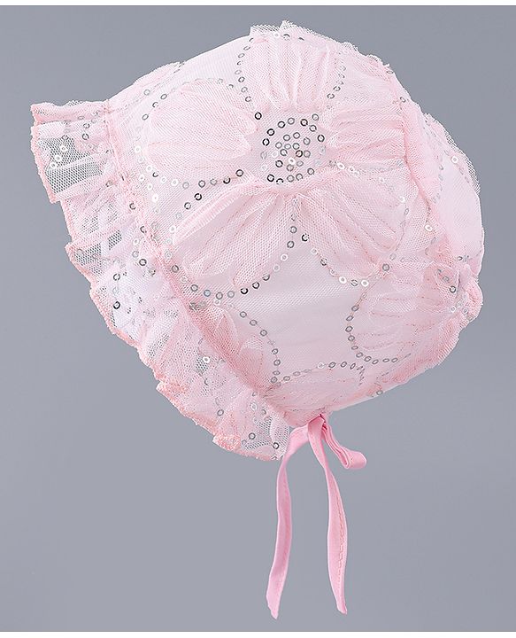 Babyhug Chiffon Bucket Hats with Sequin Applique - Light Pink
