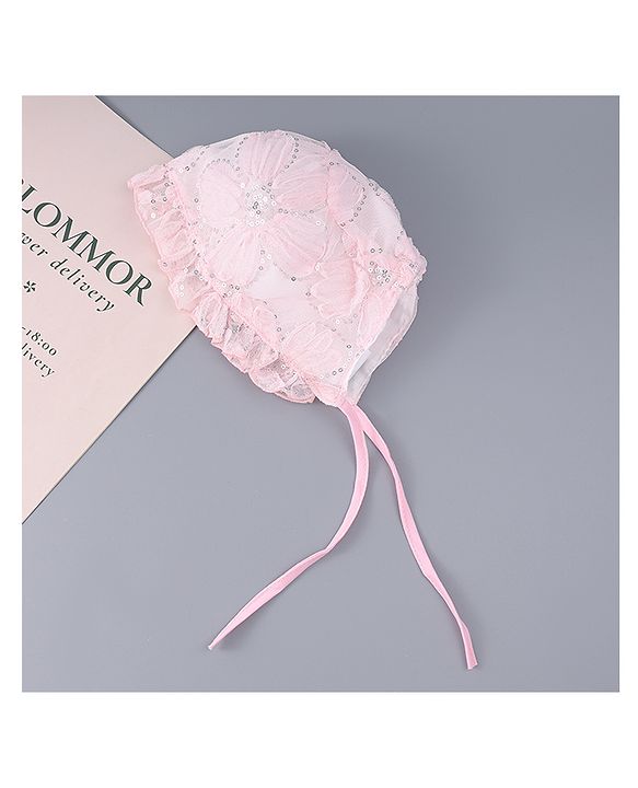 Babyhug Chiffon Bucket Hats with Sequin Applique - Light Pink