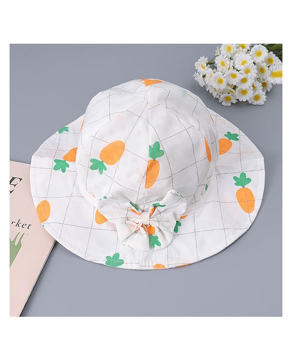 Babyhug Cotton Bucket Hats with Bow Applique & Carrot Print - Orange