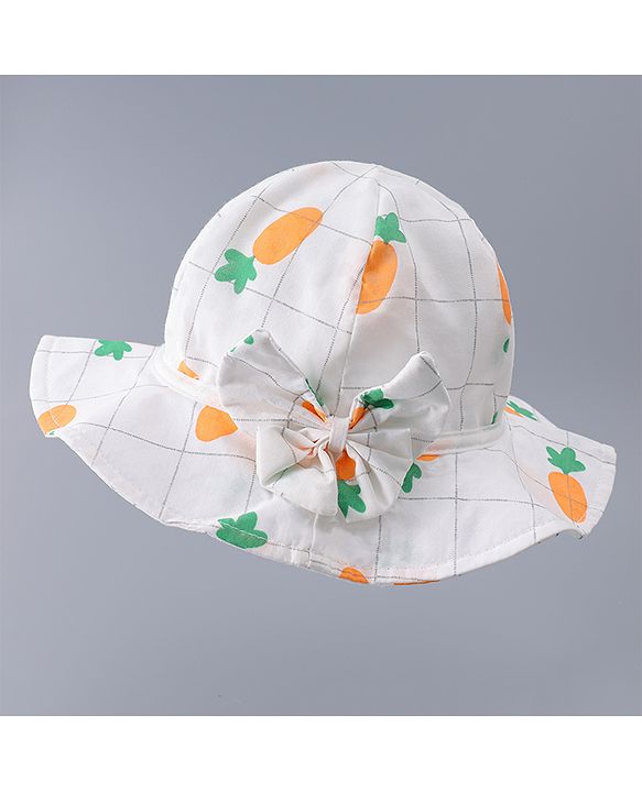 Babyhug Cotton Bucket Hats with Bow Applique & Carrot Print - Orange