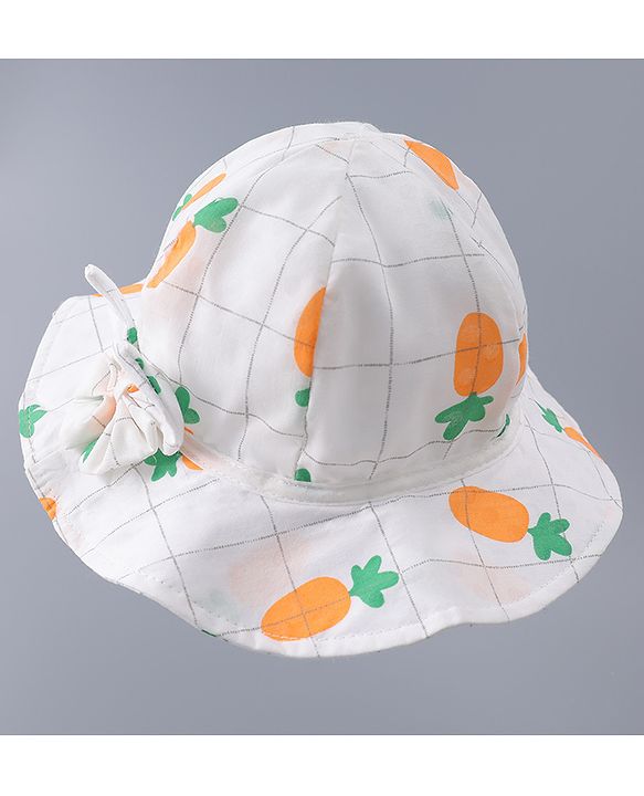 Babyhug Cotton Bucket Hats with Bow Applique & Carrot Print - Orange