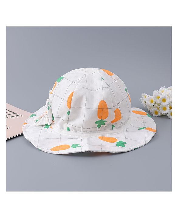 Babyhug Cotton Bucket Hats with Bow Applique & Carrot Print - Orange