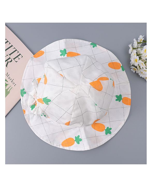 Babyhug Cotton Bucket Hats with Bow Applique & Carrot Print - Orange
