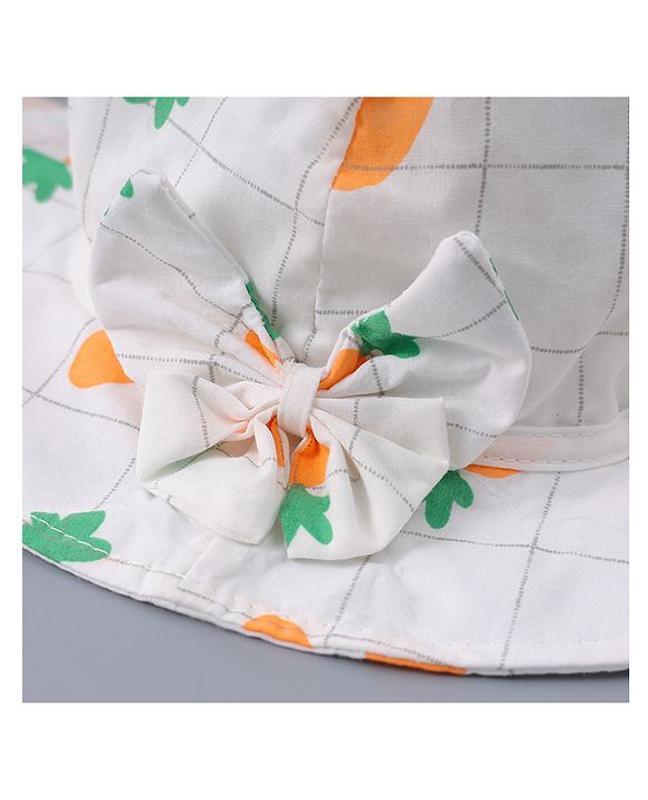 Babyhug Cotton Bucket Hats with Bow Applique & Carrot Print - Orange
