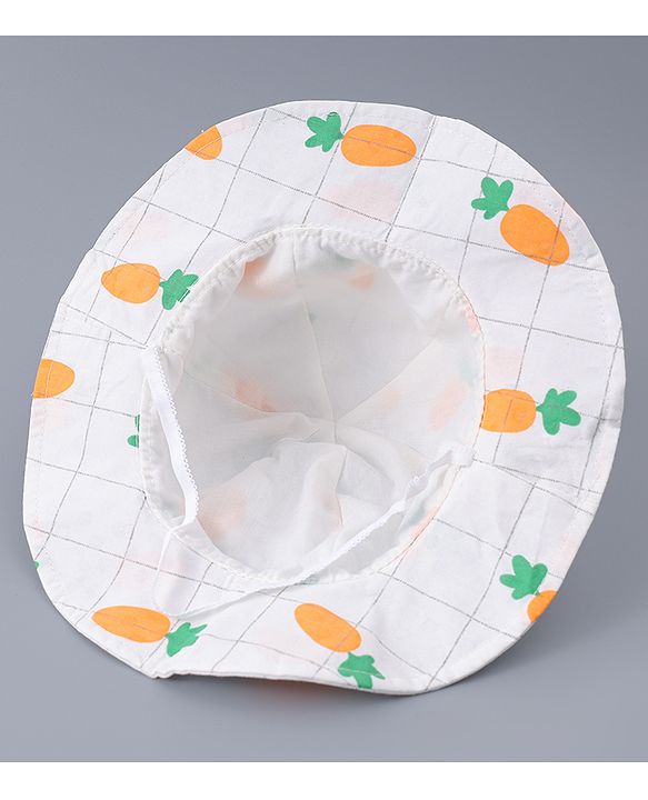 Babyhug Cotton Bucket Hats with Bow Applique & Carrot Print - Orange