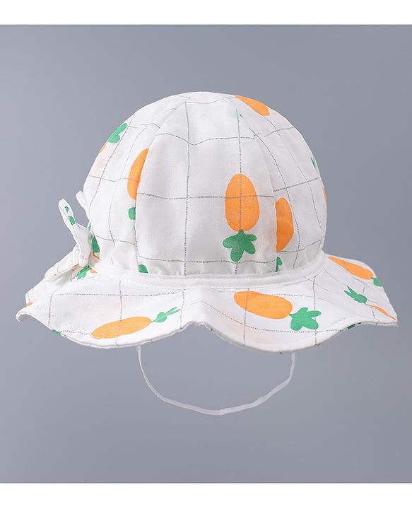 Babyhug Cotton Bucket Hats with Bow Applique & Carrot Print - Orange