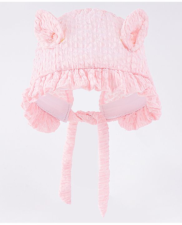 Babyhug Chiffon Bucket Hat with Knot & Ears Applique - Pink