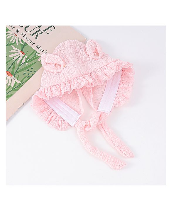 Babyhug Chiffon Bucket Hat with Knot & Ears Applique - Pink