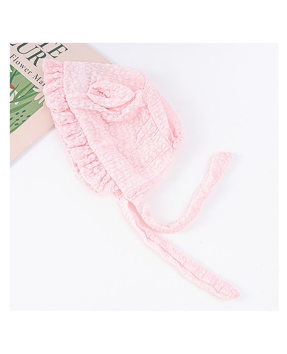 Babyhug Chiffon Bucket Hat with Knot & Ears Applique - Pink