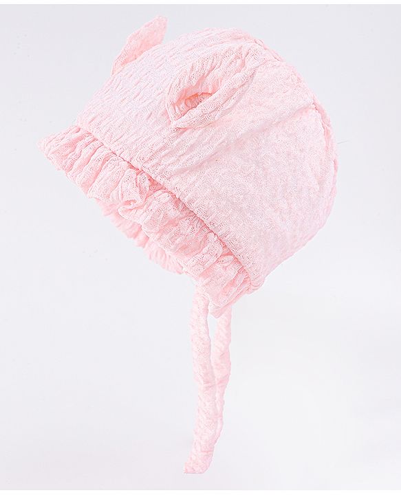 Babyhug Chiffon Bucket Hat with Knot & Ears Applique - Pink