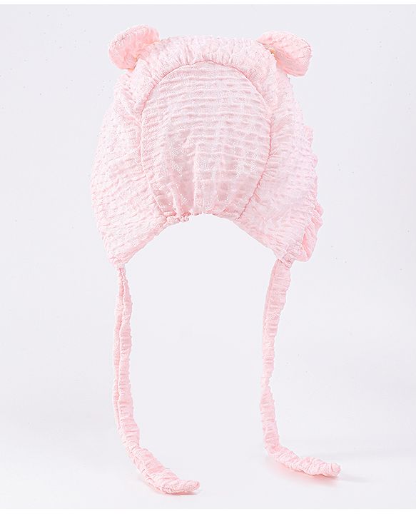 Babyhug Chiffon Bucket Hat with Knot & Ears Applique - Pink