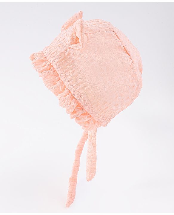Babyhug Chiffon Bucket Hat with Knot & Ears Applique - Peach