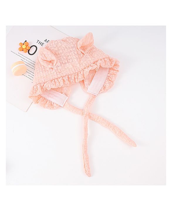Babyhug Chiffon Bucket Hat with Knot & Ears Applique - Peach