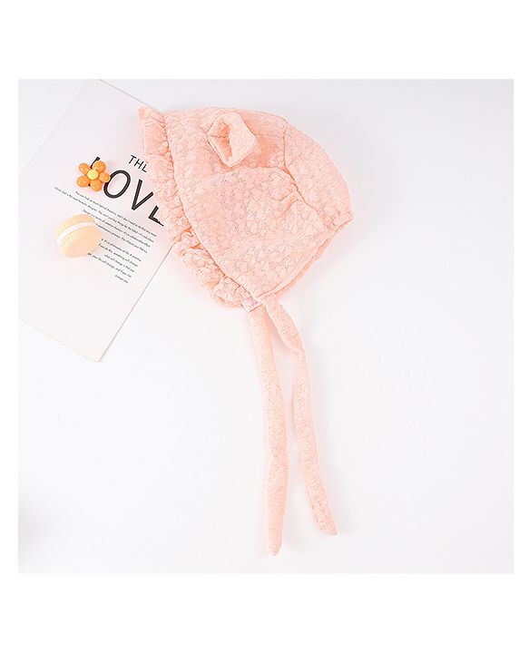 Babyhug Chiffon Bucket Hat with Knot & Ears Applique - Peach
