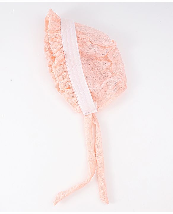 Babyhug Chiffon Bucket Hat with Knot & Ears Applique - Peach