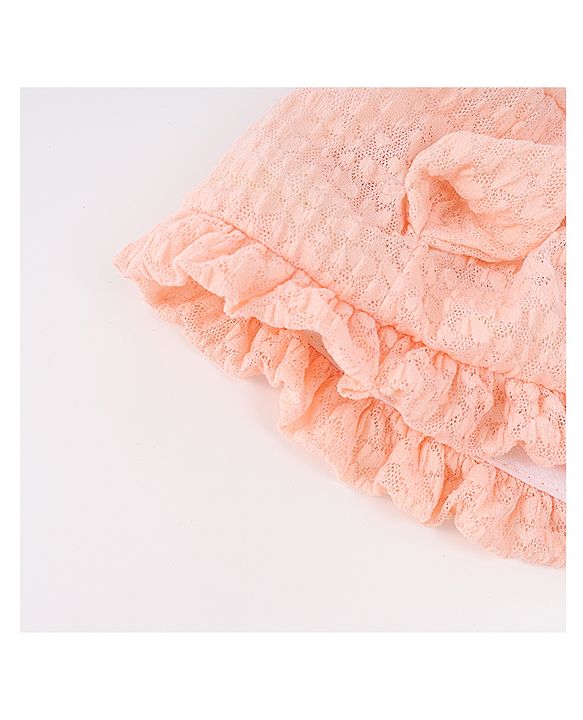 Babyhug Chiffon Bucket Hat with Knot & Ears Applique - Peach