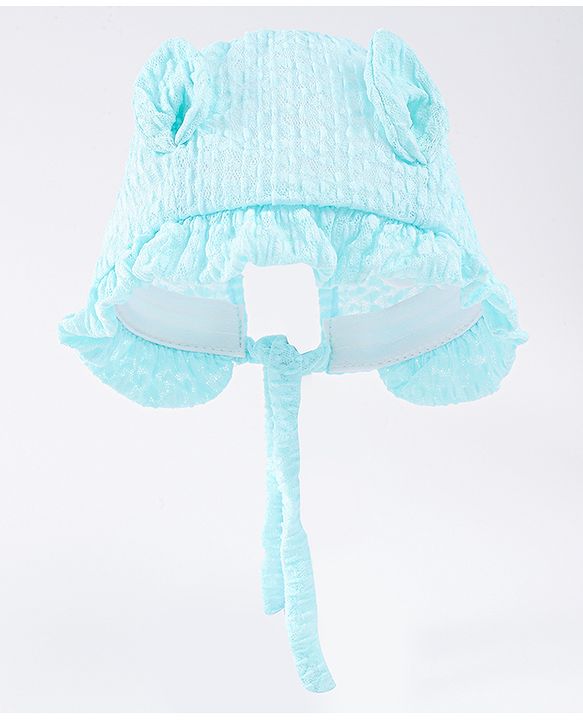 Babyhug Chiffon Bucket Hat with Knot & Ears Applique - Light Blue