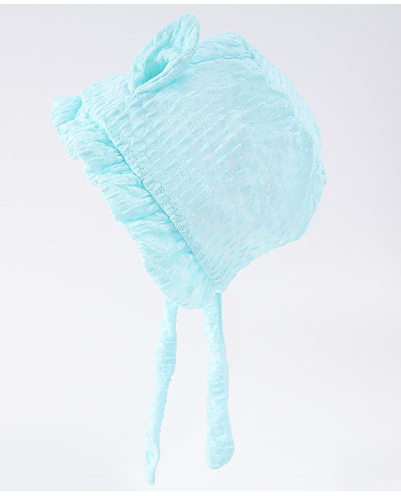 Babyhug Chiffon Bucket Hat with Knot & Ears Applique - Light Blue