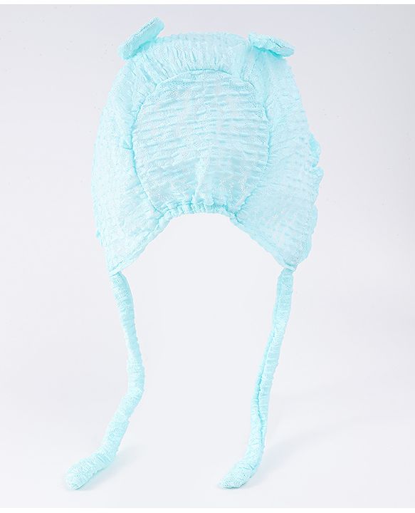 Babyhug Chiffon Bucket Hat with Knot & Ears Applique - Light Blue