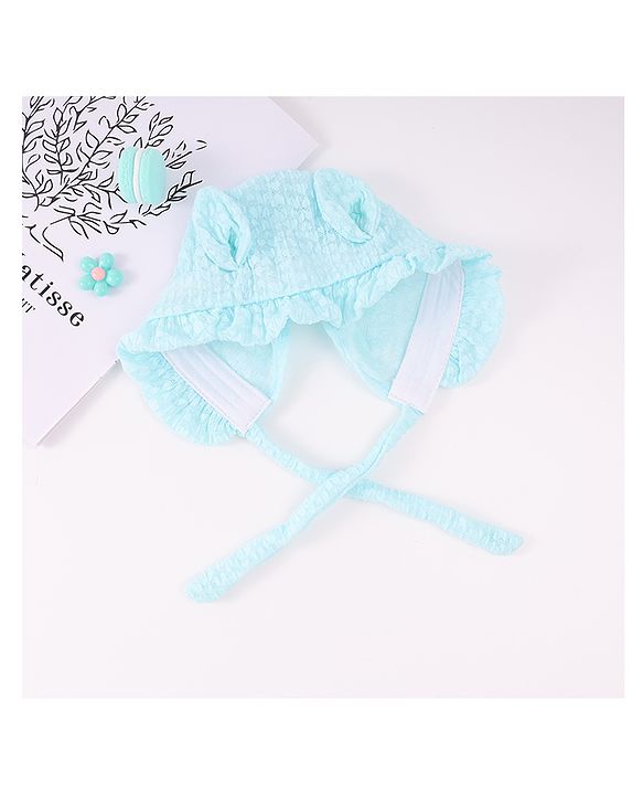 Babyhug Chiffon Bucket Hat with Knot & Ears Applique - Light Blue