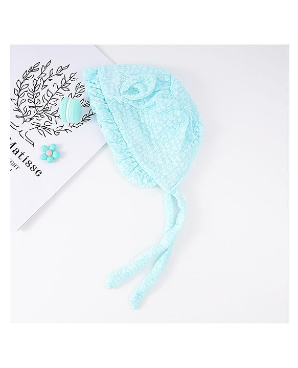 Babyhug Chiffon Bucket Hat with Knot & Ears Applique - Light Blue