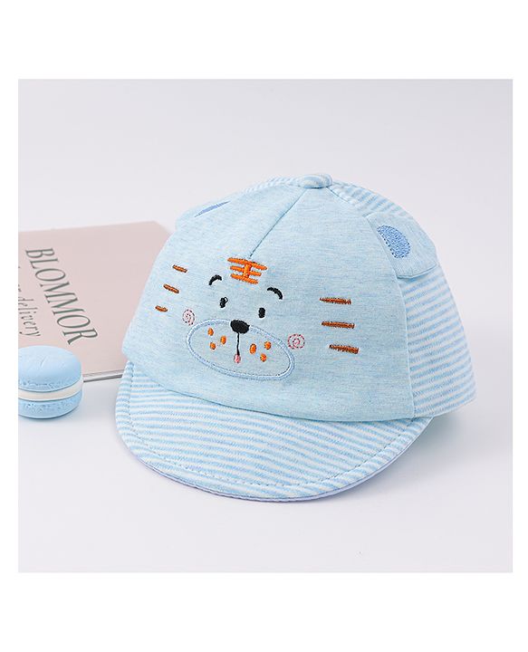 Babyhug Cotton Baseball Cap with Bear Applique - Light Blue