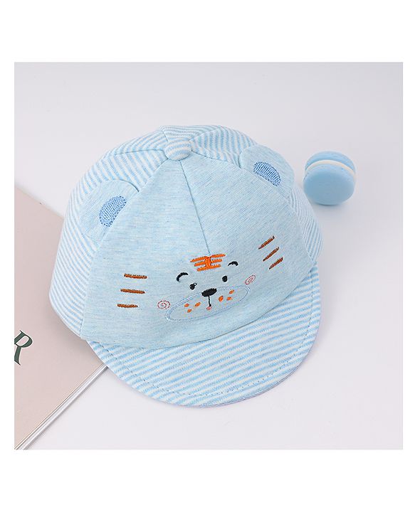 Babyhug Cotton Baseball Cap with Bear Applique - Light Blue