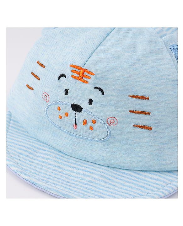 Babyhug Cotton Baseball Cap with Bear Applique - Light Blue
