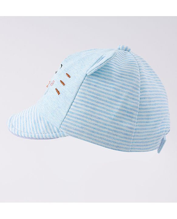 Babyhug Cotton Baseball Cap with Bear Applique - Light Blue