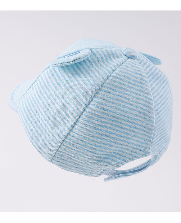 Babyhug Cotton Baseball Cap with Bear Applique - Light Blue