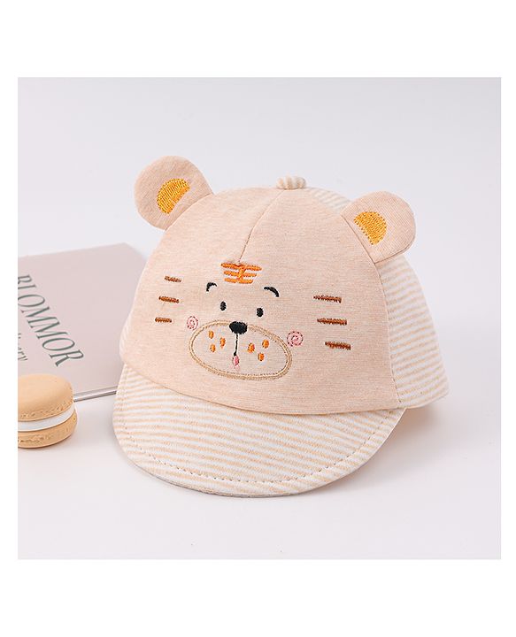 Babyhug Cotton Baseball Cap with Bear Applique - Beige