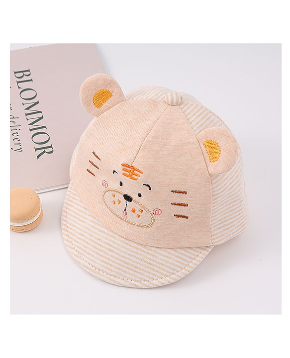 Babyhug Cotton Baseball Cap with Bear Applique - Beige