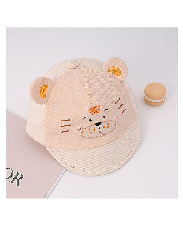 Babyhug Cotton Baseball Cap with Bear Applique - Beige