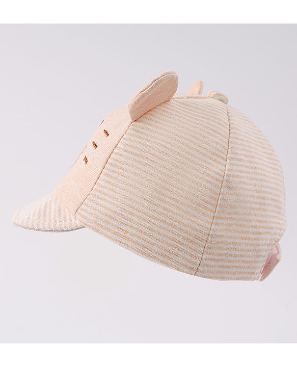 Babyhug Cotton Baseball Cap with Bear Applique - Beige