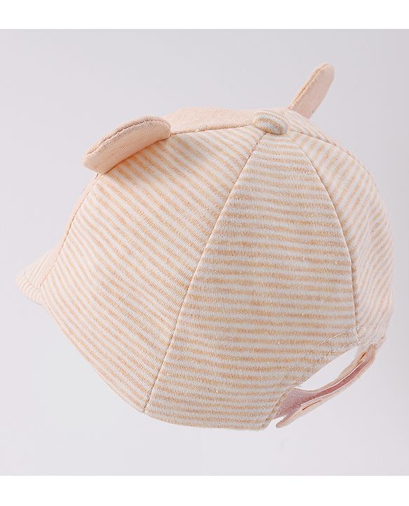 Babyhug Cotton Baseball Cap with Bear Applique - Beige