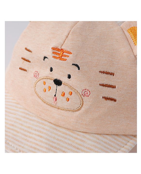 Babyhug Cotton Baseball Cap with Bear Applique - Beige
