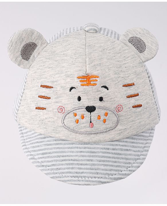 Babyhug Cotton Baseball Cap with Bear Applique - Light Blue