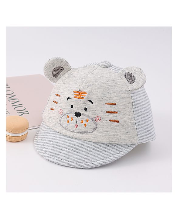 Babyhug Cotton Baseball Cap with Bear Applique - Light Blue