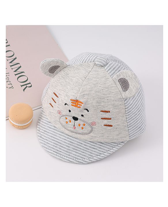 Babyhug Cotton Baseball Cap with Bear Applique - Light Blue