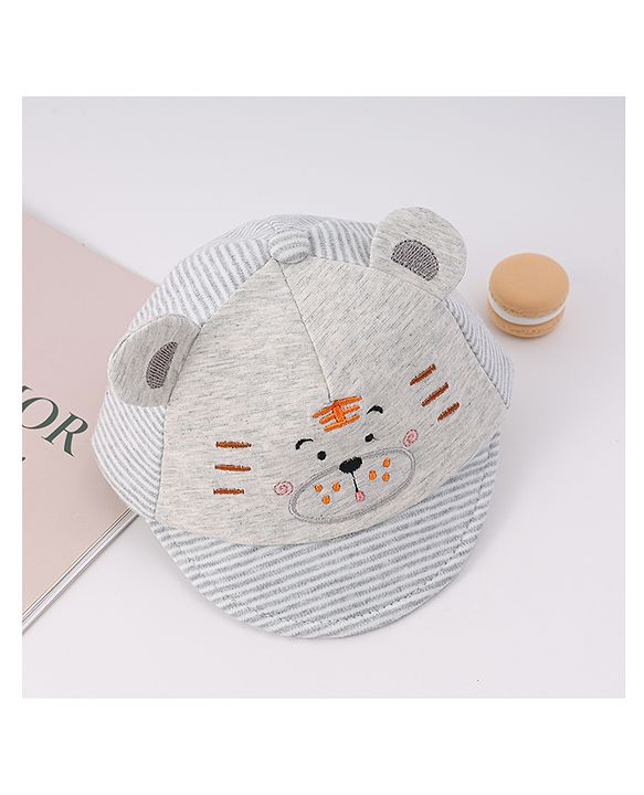 Babyhug Cotton Baseball Cap with Bear Applique - Light Blue