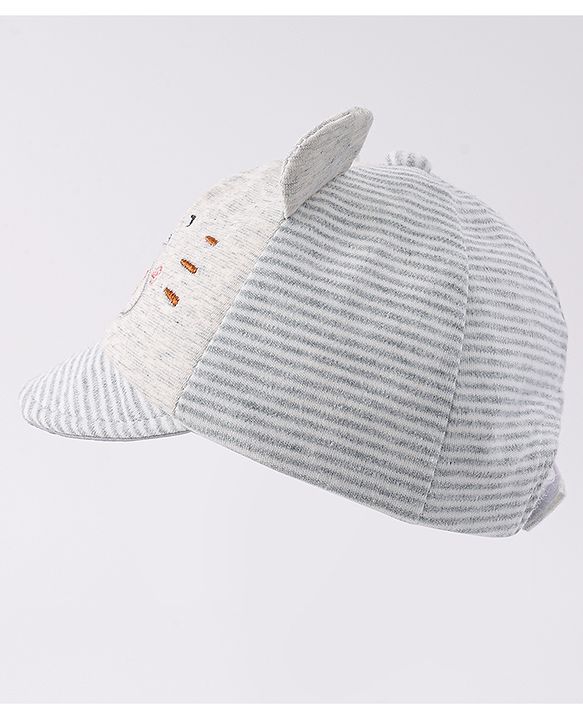 Babyhug Cotton Baseball Cap with Bear Applique - Light Blue