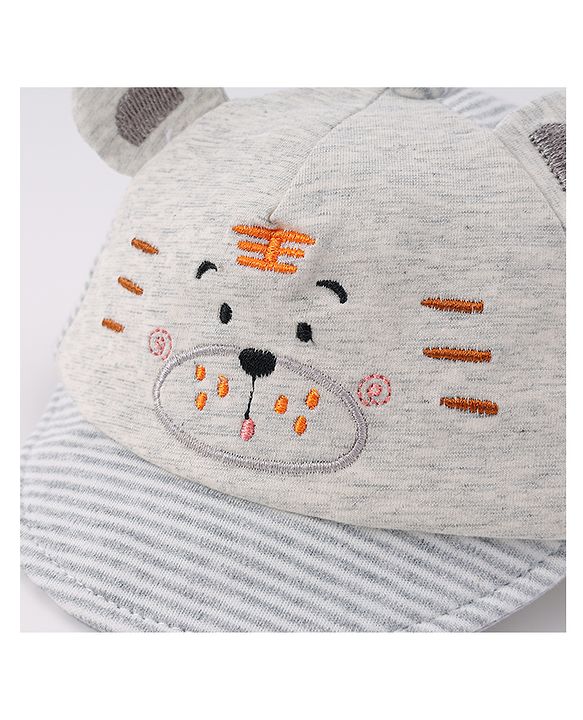 Babyhug Cotton Baseball Cap with Bear Applique - Light Blue