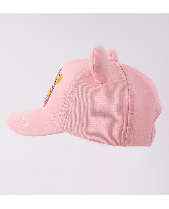 Babyhug Free Size Baseball Cap With Ear Applique & Bear Patch  - Pink