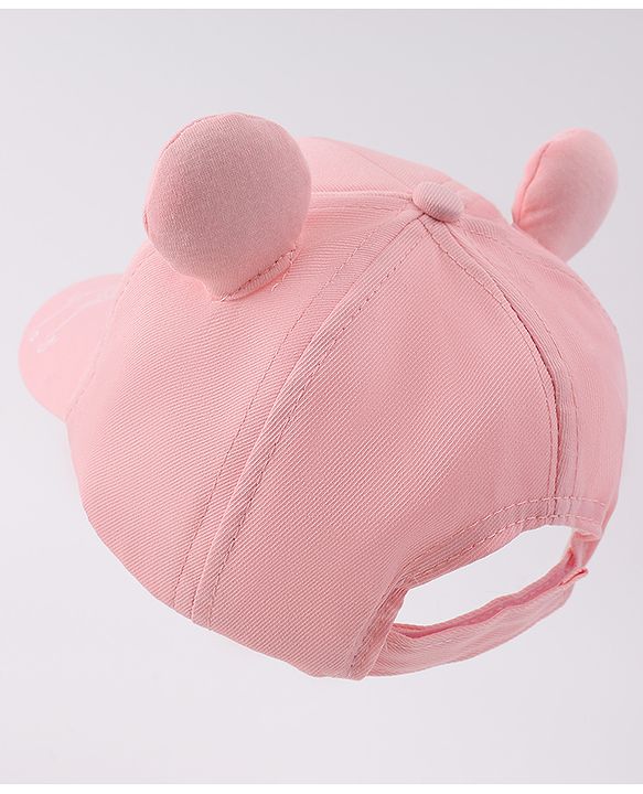 Babyhug Free Size Baseball Cap With Ear Applique & Bear Patch  - Pink