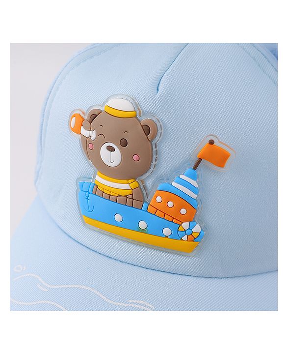 Babyhug Free Size Baseball Cap With Ear Applique & Bear Patch  - Blue