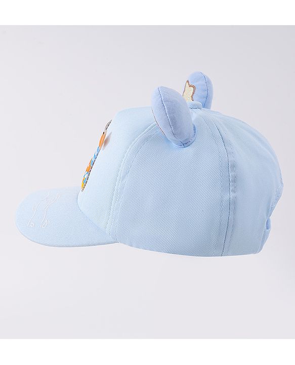 Babyhug Free Size Baseball Cap With Ear Applique & Bear Patch  - Blue