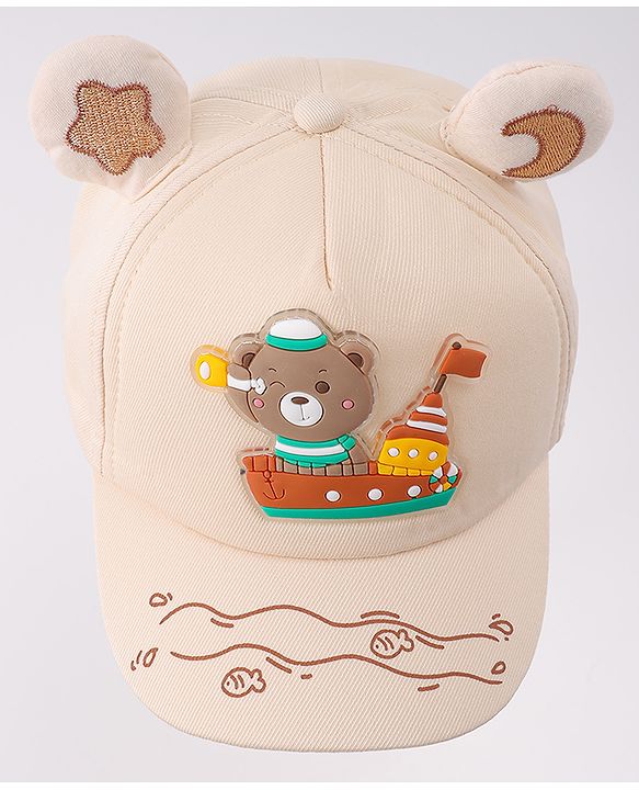 Babyhug Free Size Baseball Cap With Ear Applique & Bear Patch  - Pink