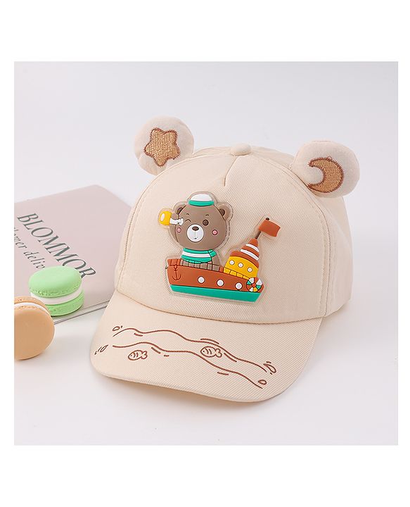 Babyhug Free Size Baseball Cap With Ear Applique & Bear Patch  - Pink