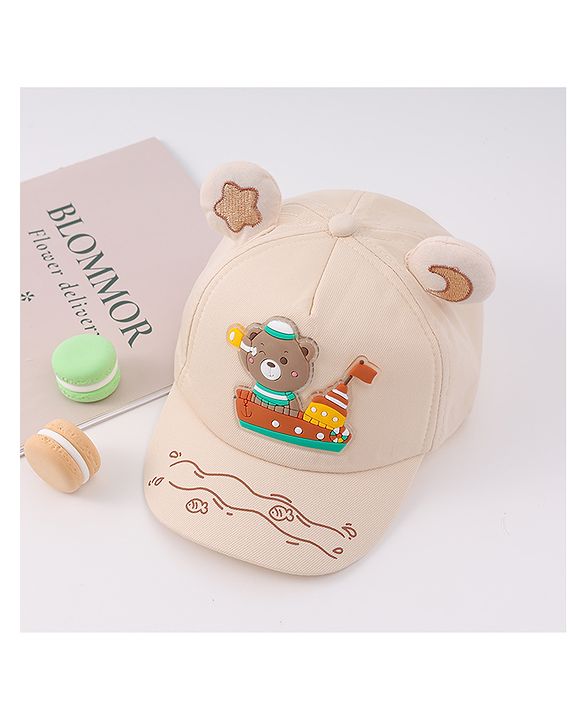 Babyhug Free Size Baseball Cap With Ear Applique & Bear Patch  - Pink