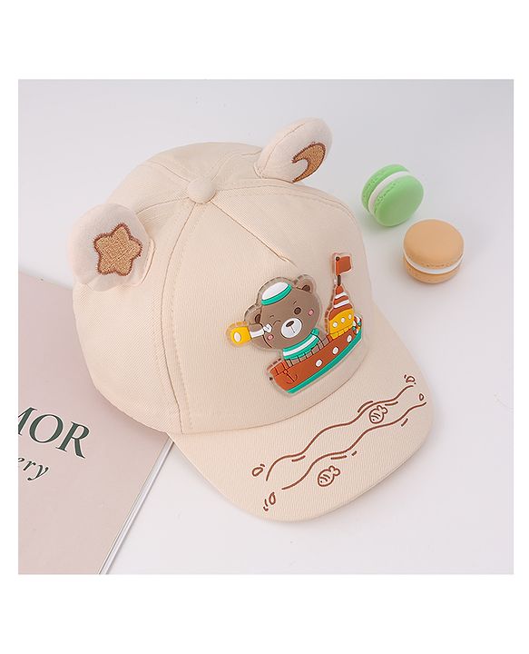 Babyhug Free Size Baseball Cap With Ear Applique & Bear Patch  - Pink